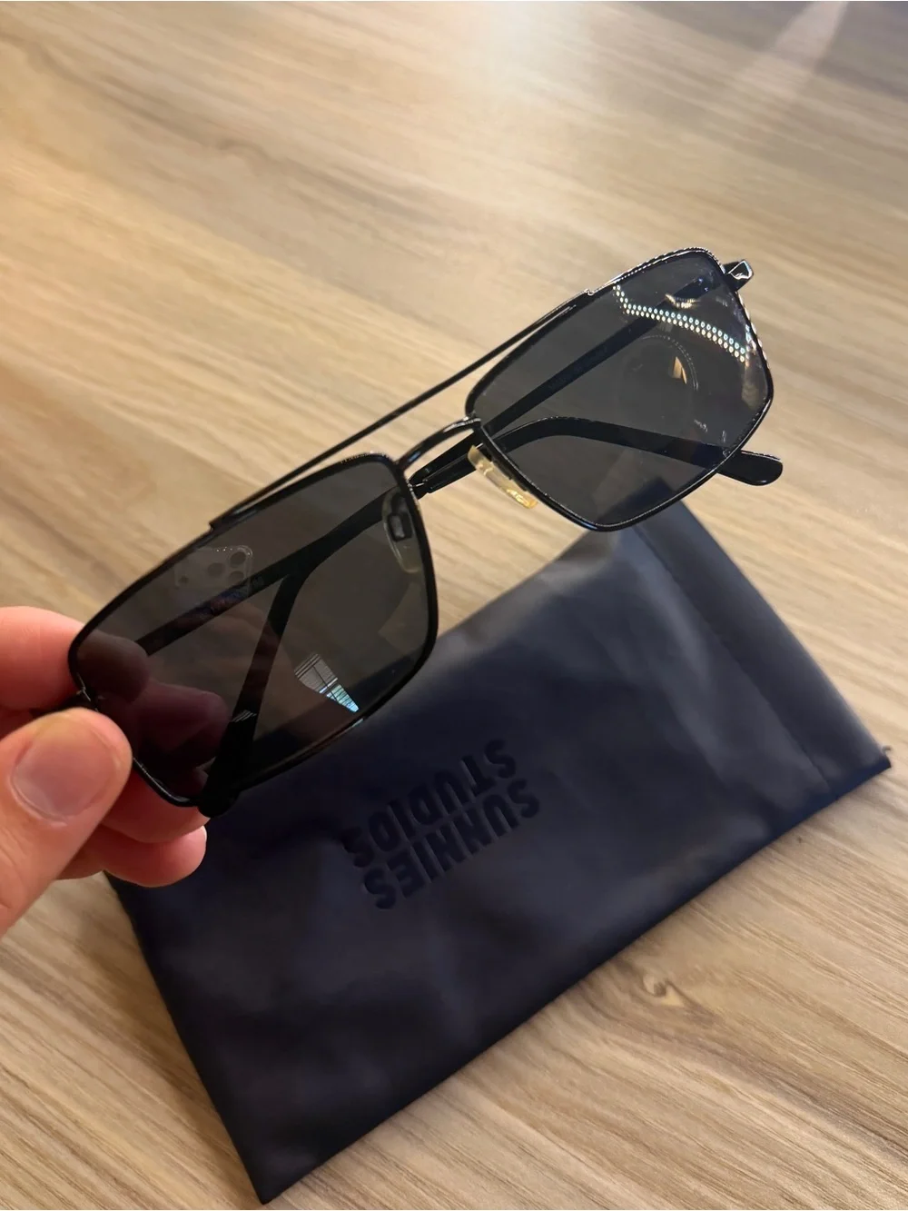 Black Rectangular Wired Sunglasses
